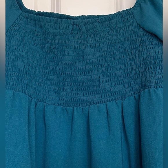 Paper Crane‎ green blouse babydoll boho smocked prairie bohemian blouson cottage - Picture 2 of 5